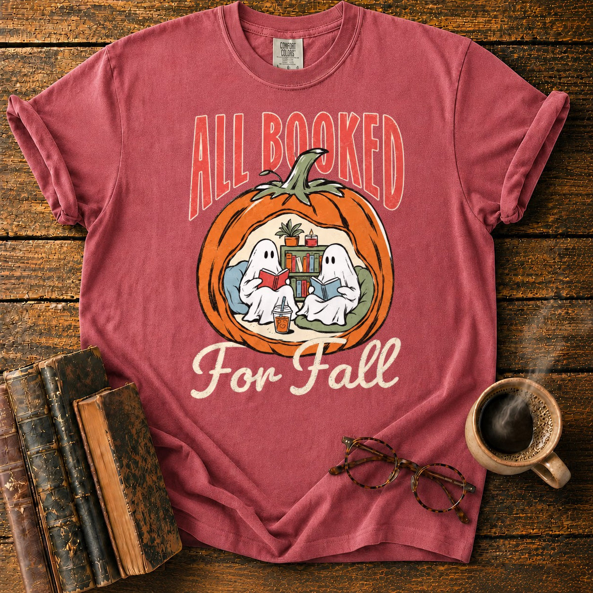 All Booked Pumpkin Reading Nook T-Shirt in Watermelon – BooksThreads