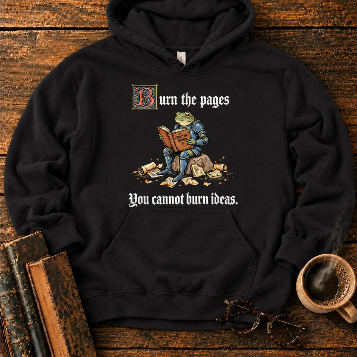 Armored Frog Reading An Ornate Book Hoodie in Black – BooksThreads