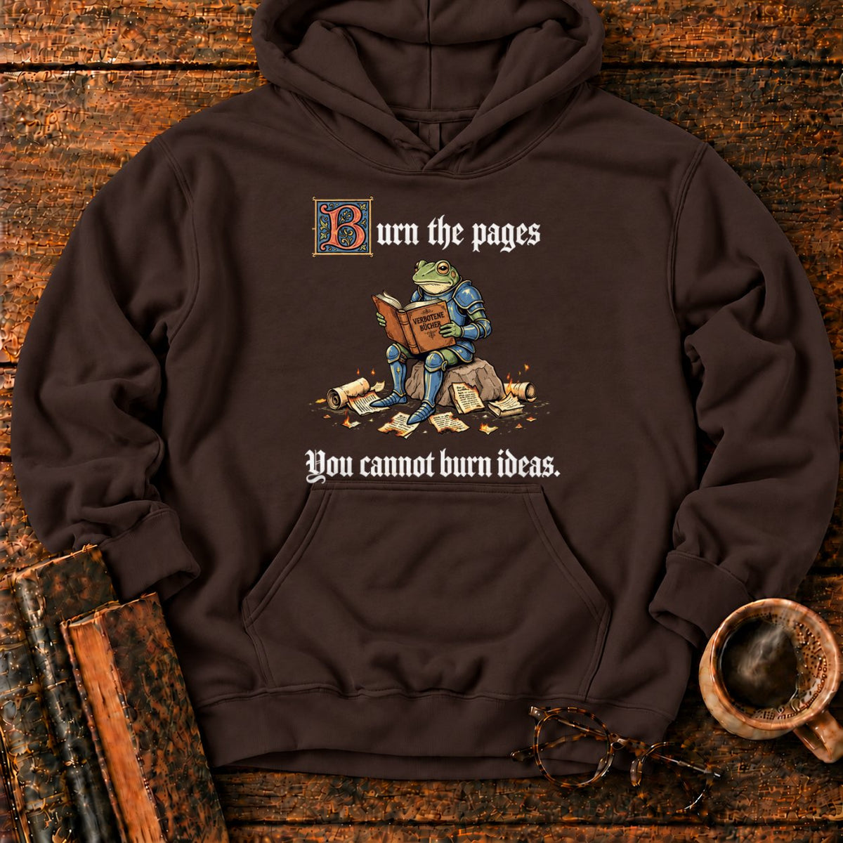Armored Frog Reading An Ornate Book Hoodie in Dark Chocolate – BooksThreads