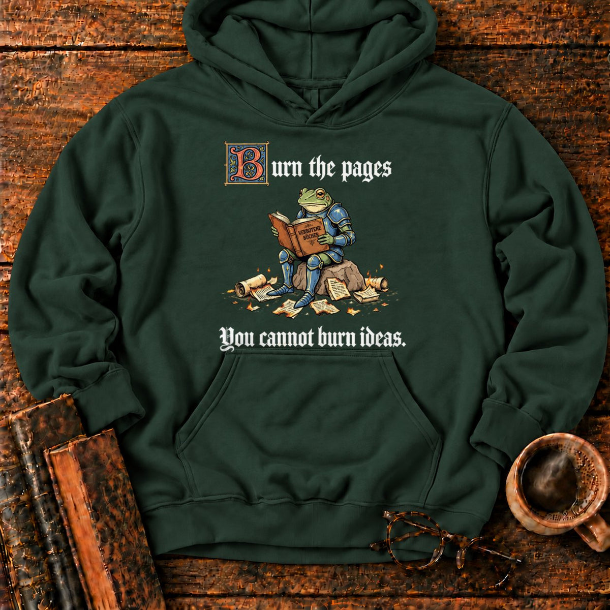 Armored Frog Reading An Ornate Book Hoodie in Forest Green – BooksThreads