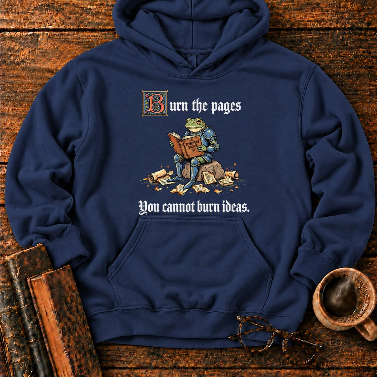 Armored Frog Reading An Ornate Book Hoodie in Navy – BooksThreads