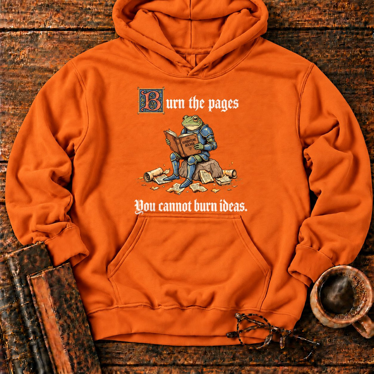 Armored Frog Reading An Ornate Book Hoodie in Orange – BooksThreads