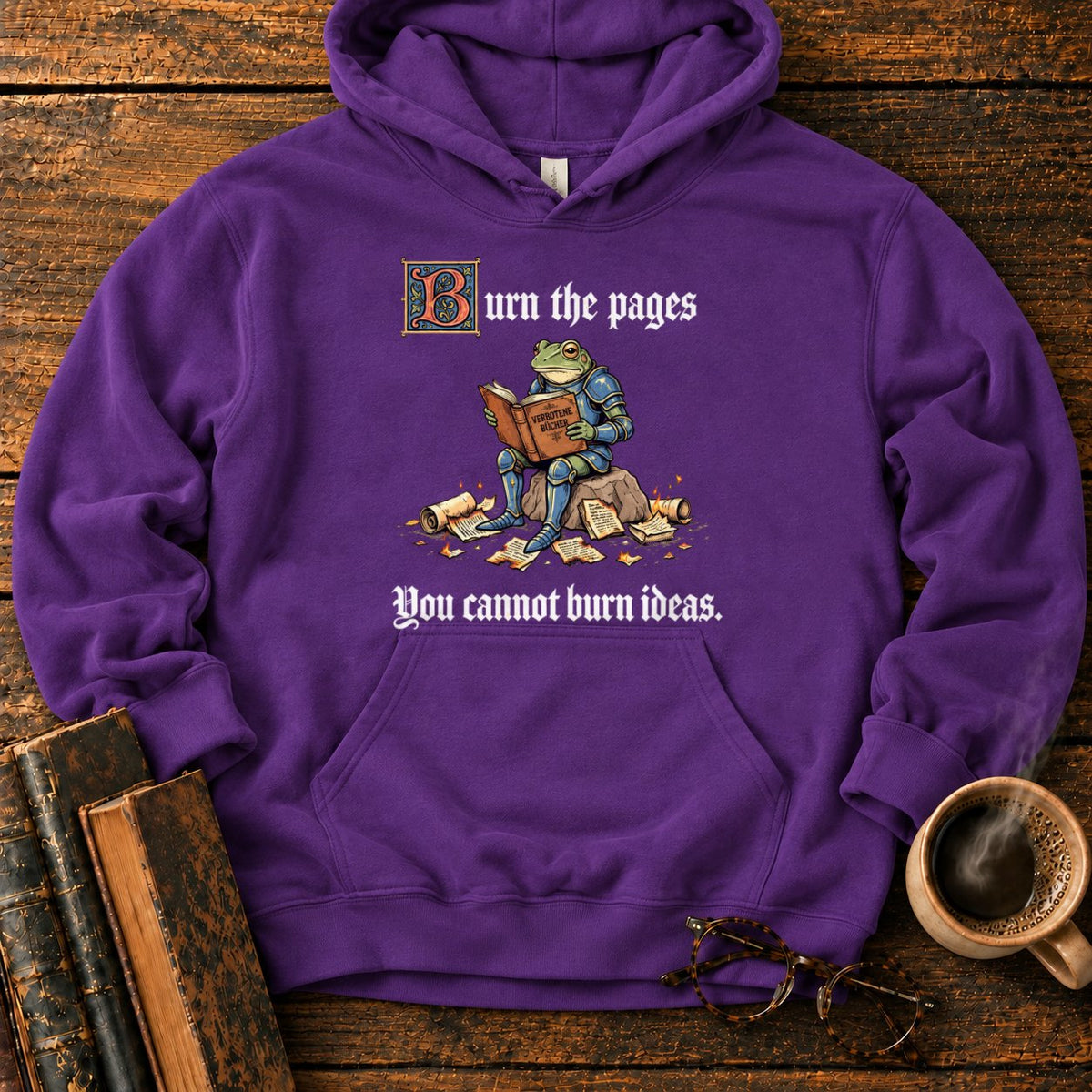 Armored Frog Reading An Ornate Book Hoodie in Purple – BooksThreads
