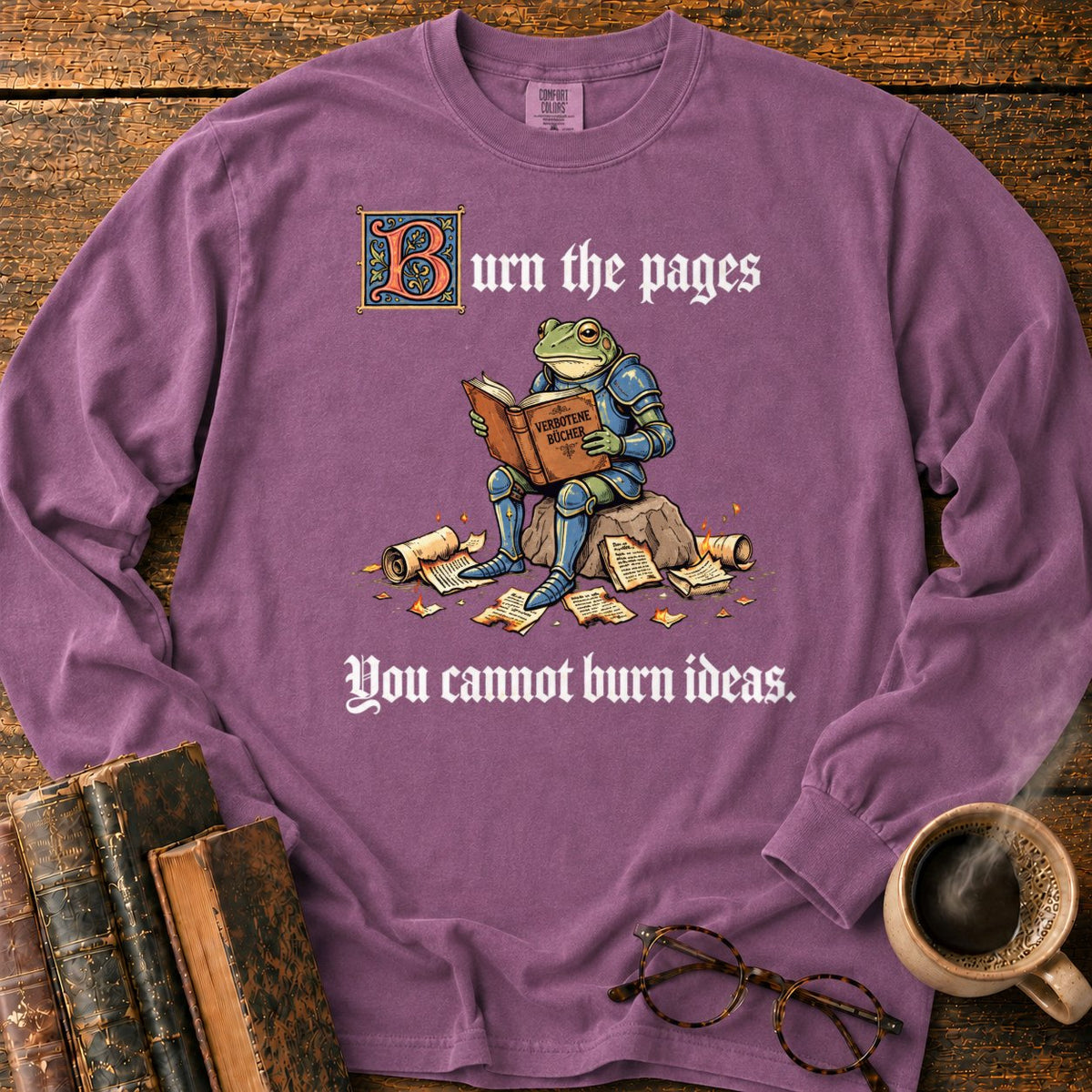 Armored Frog Reading An Ornate Book LS T-Shirt in Berry – BooksThreads
