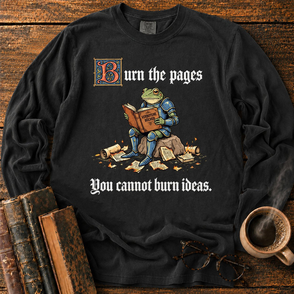 Armored Frog Reading An Ornate Book LS T-Shirt in Black – BooksThreads