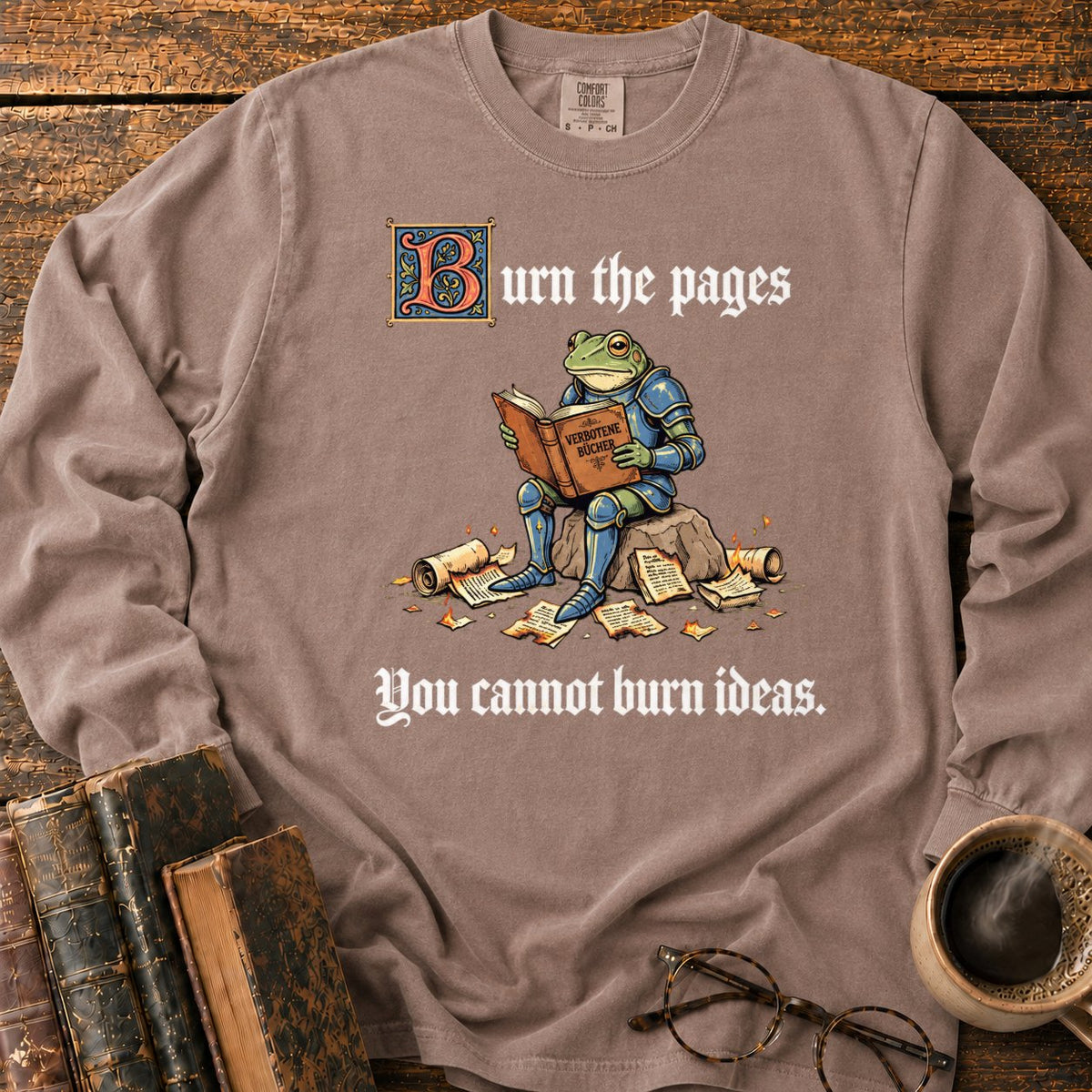 Armored Frog Reading An Ornate Book LS T-Shirt in Espresso – BooksThreads