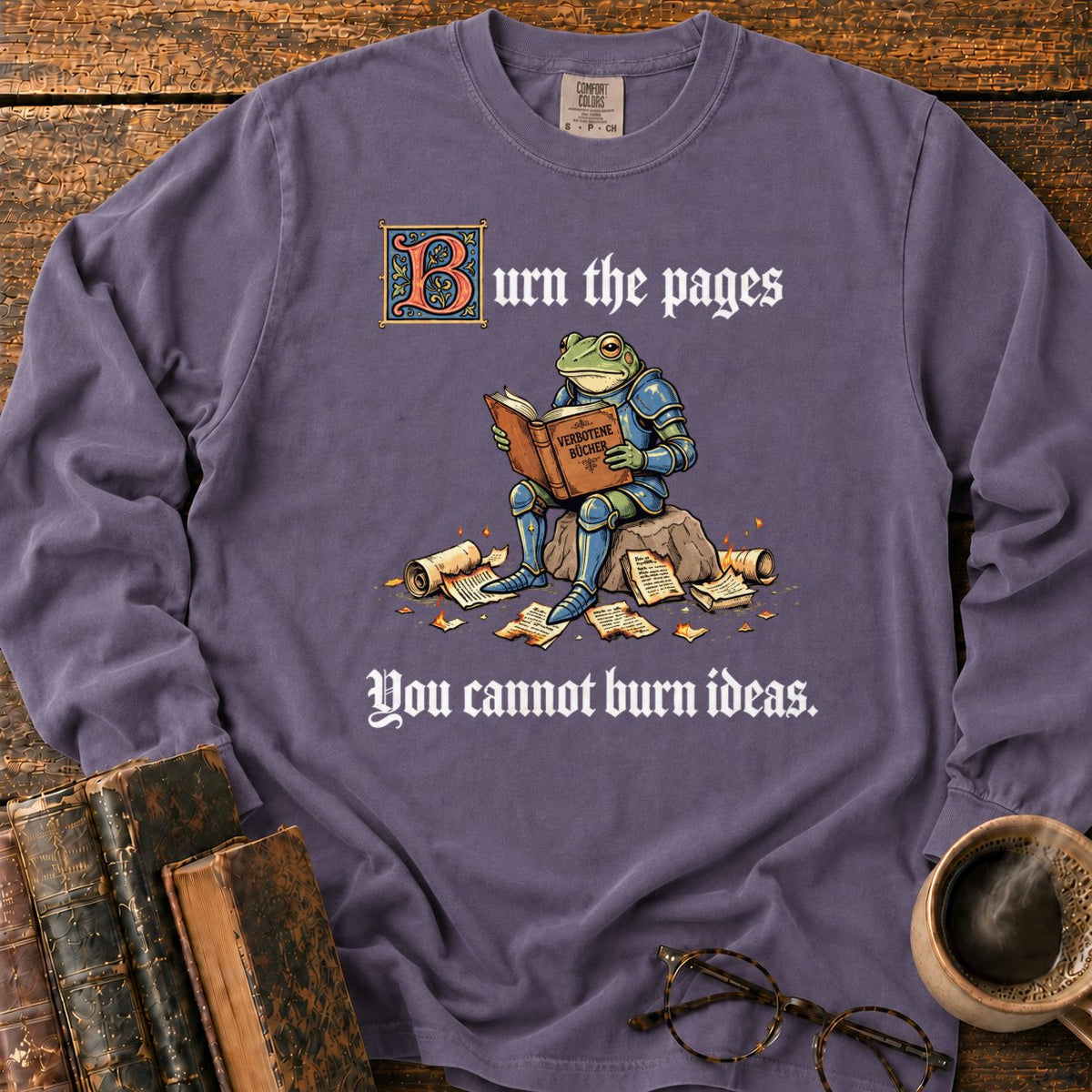 Armored Frog Reading An Ornate Book LS T-Shirt in Grape – BooksThreads