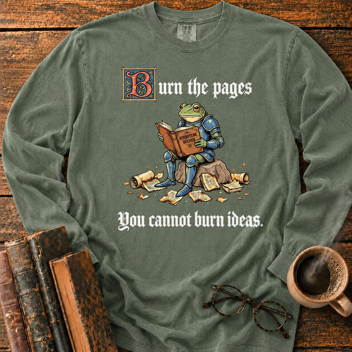 Armored Frog Reading An Ornate Book LS T-Shirt in Hemp – BooksThreads