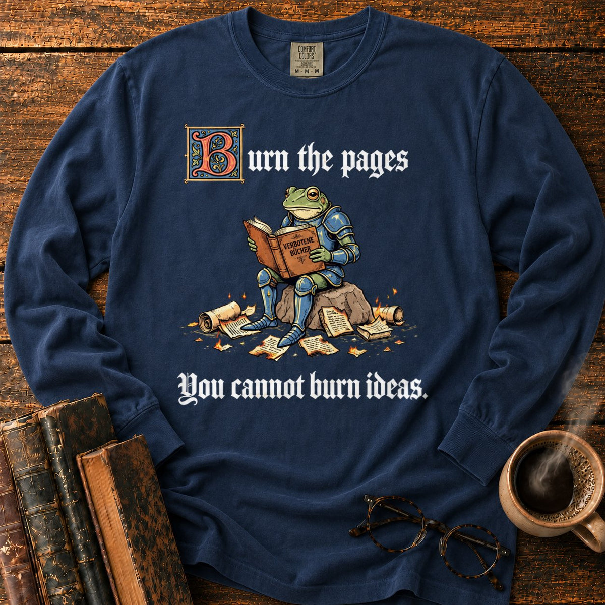 Armored Frog Reading An Ornate Book LS T-Shirt in Midnight – BooksThreads