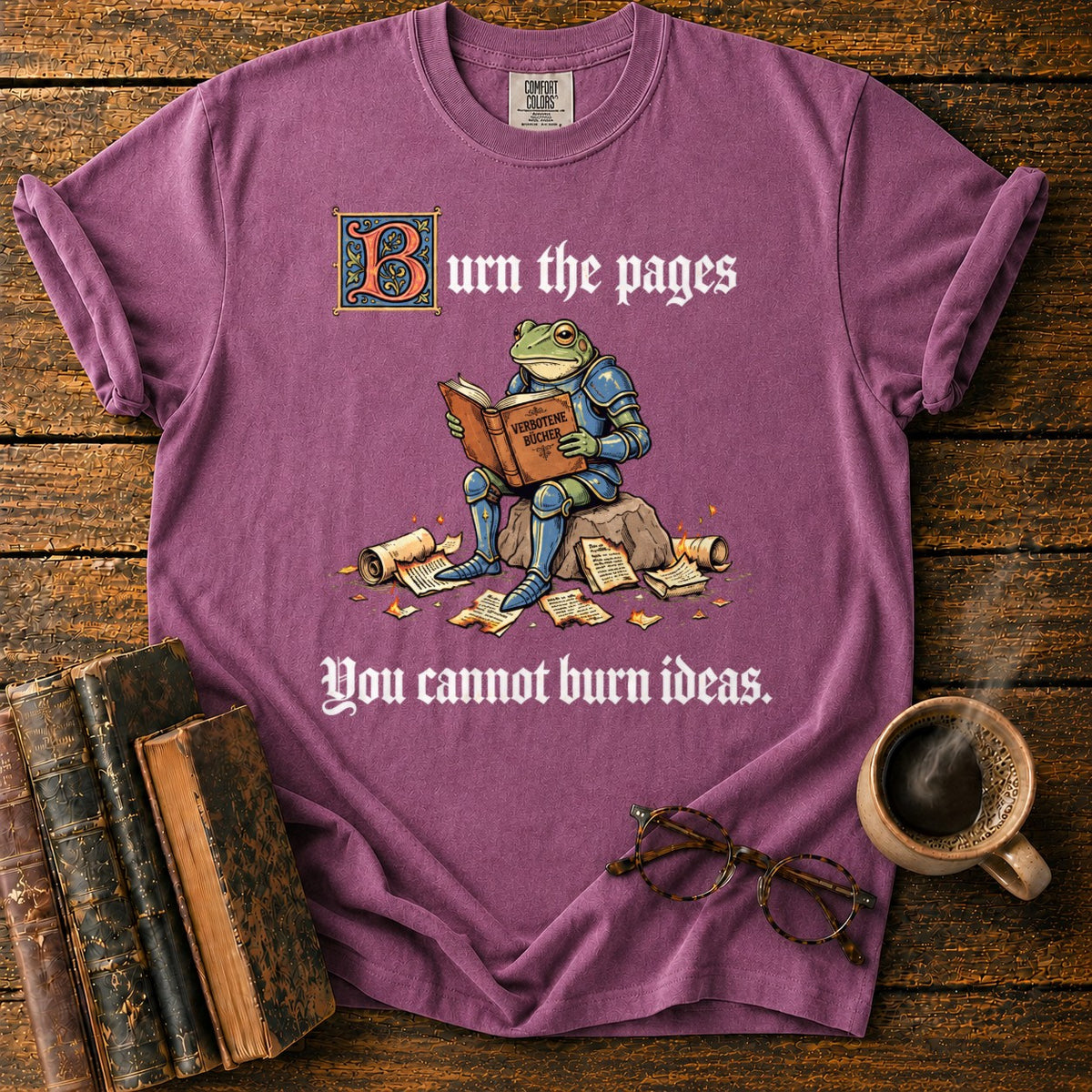 Armored Frog Reading An Ornate Book T-Shirt in Berry – BooksThreads