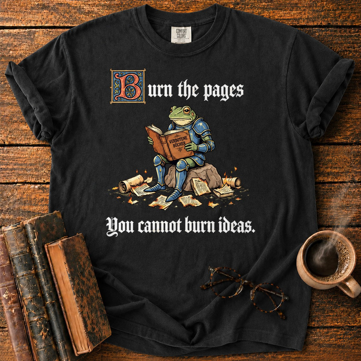 Armored Frog Reading An Ornate Book T-Shirt in Black – BooksThreads