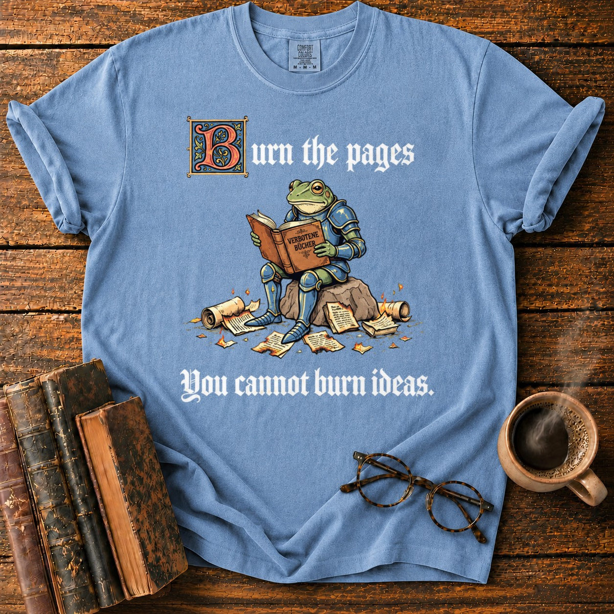 Armored Frog Reading An Ornate Book T-Shirt in Blue Jean – BooksThreads