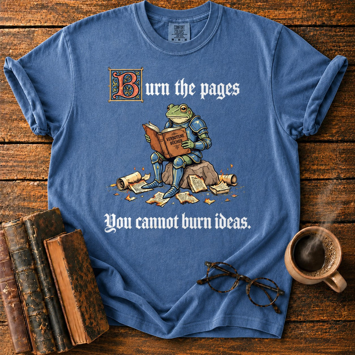 Armored Frog Reading An Ornate Book T-Shirt in Denim – BooksThreads