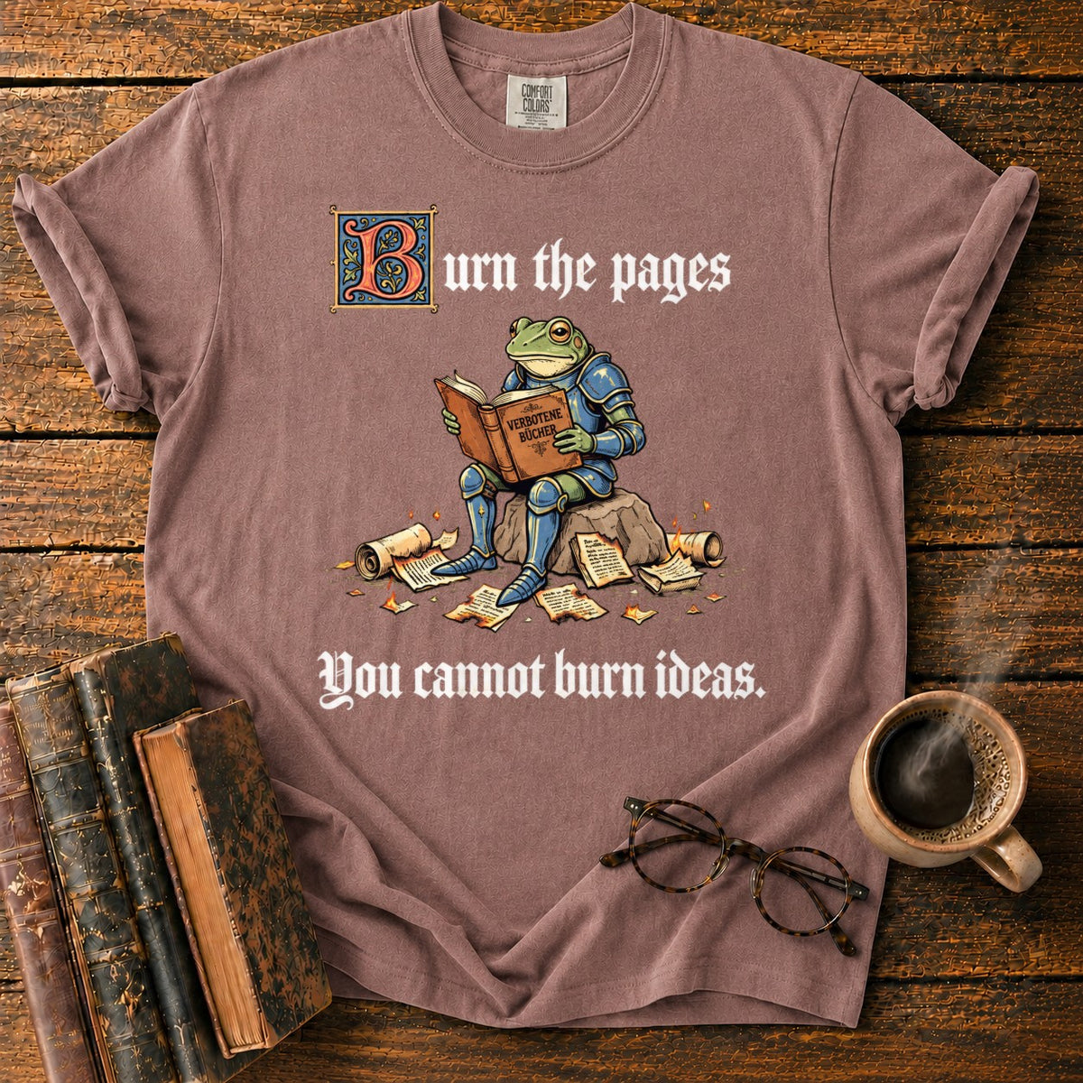 Armored Frog Reading An Ornate Book T-Shirt in Espresso – BooksThreads