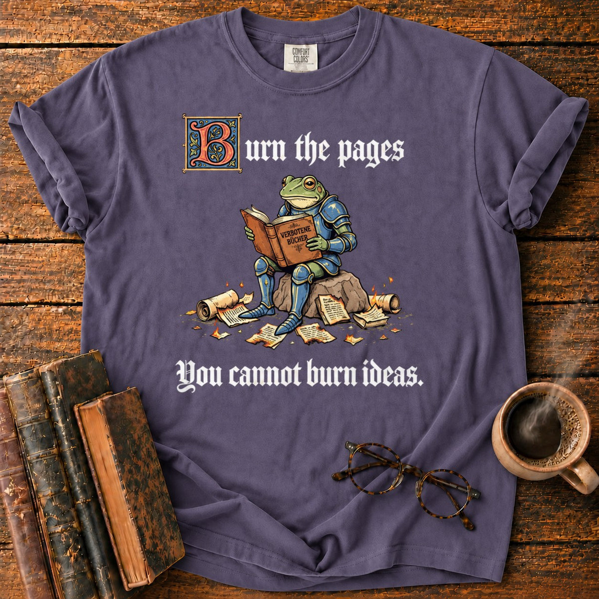 Armored Frog Reading An Ornate Book T-Shirt in Grape – BooksThreads