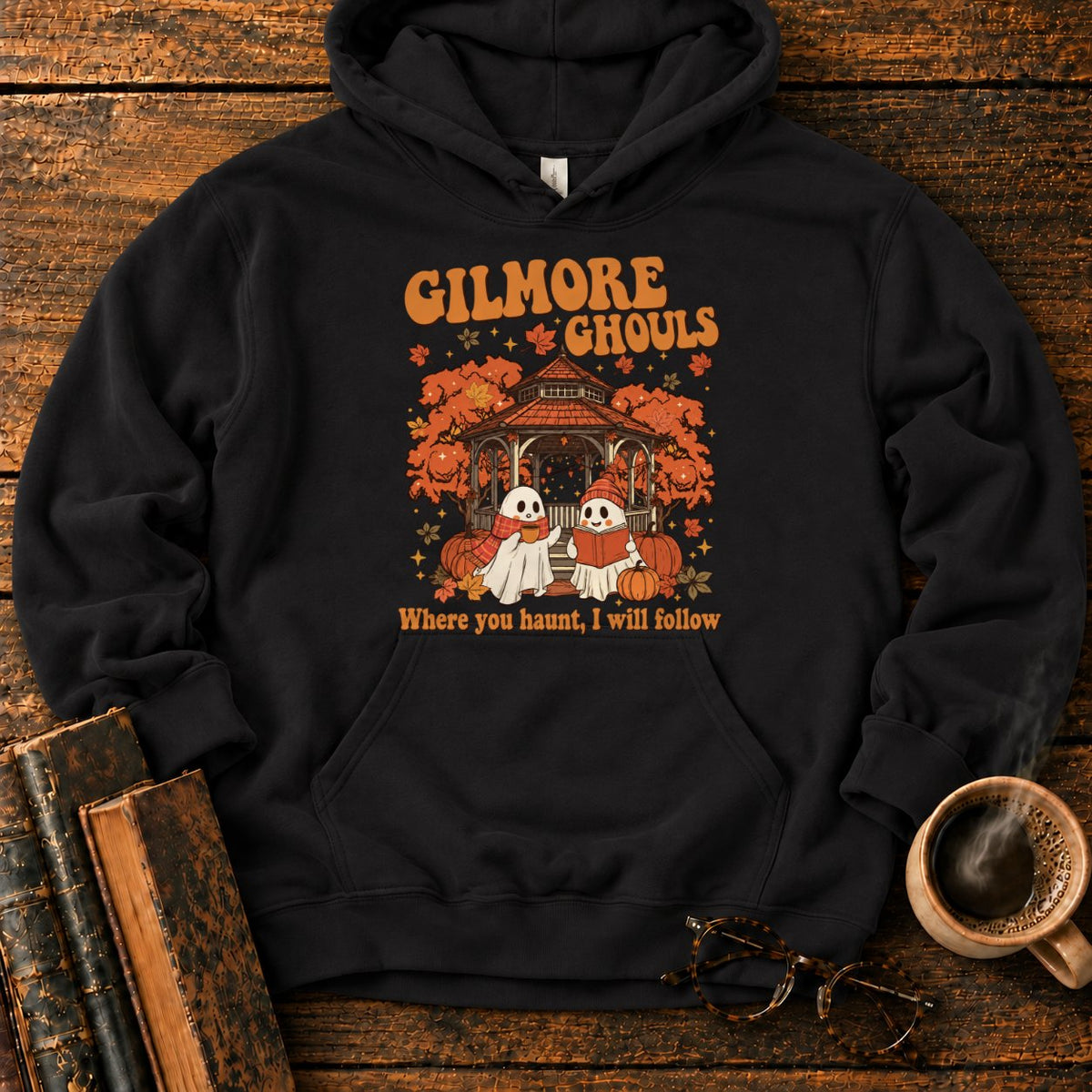 Autumn Ghosts At The Rustic Gazebo Hoodie in Black – BooksThreads