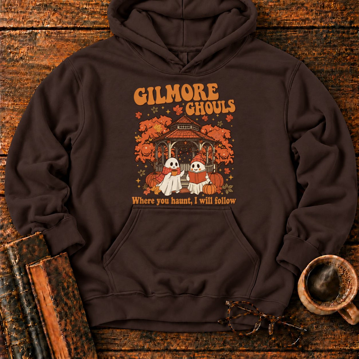 Autumn Ghosts At The Rustic Gazebo Hoodie in Dark Chocolate – BooksThreads