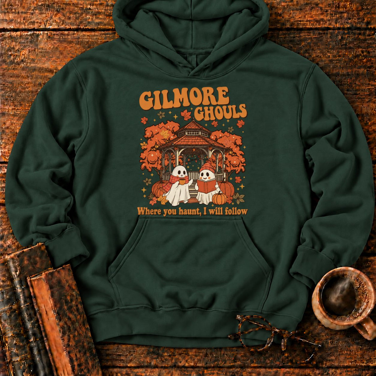 Autumn Ghosts At The Rustic Gazebo Hoodie in Forest Green – BooksThreads