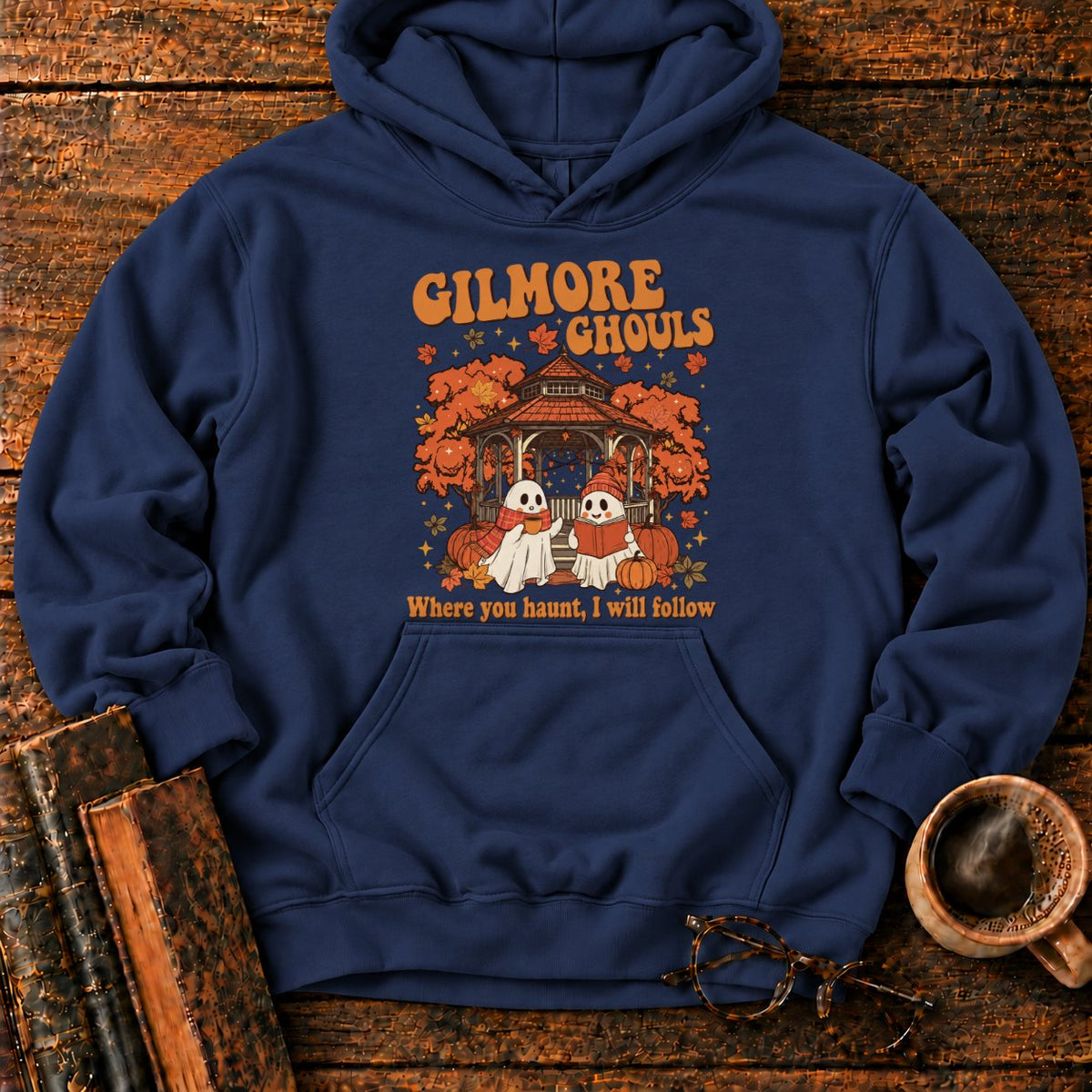 Autumn Ghosts At The Rustic Gazebo Hoodie in Navy – BooksThreads