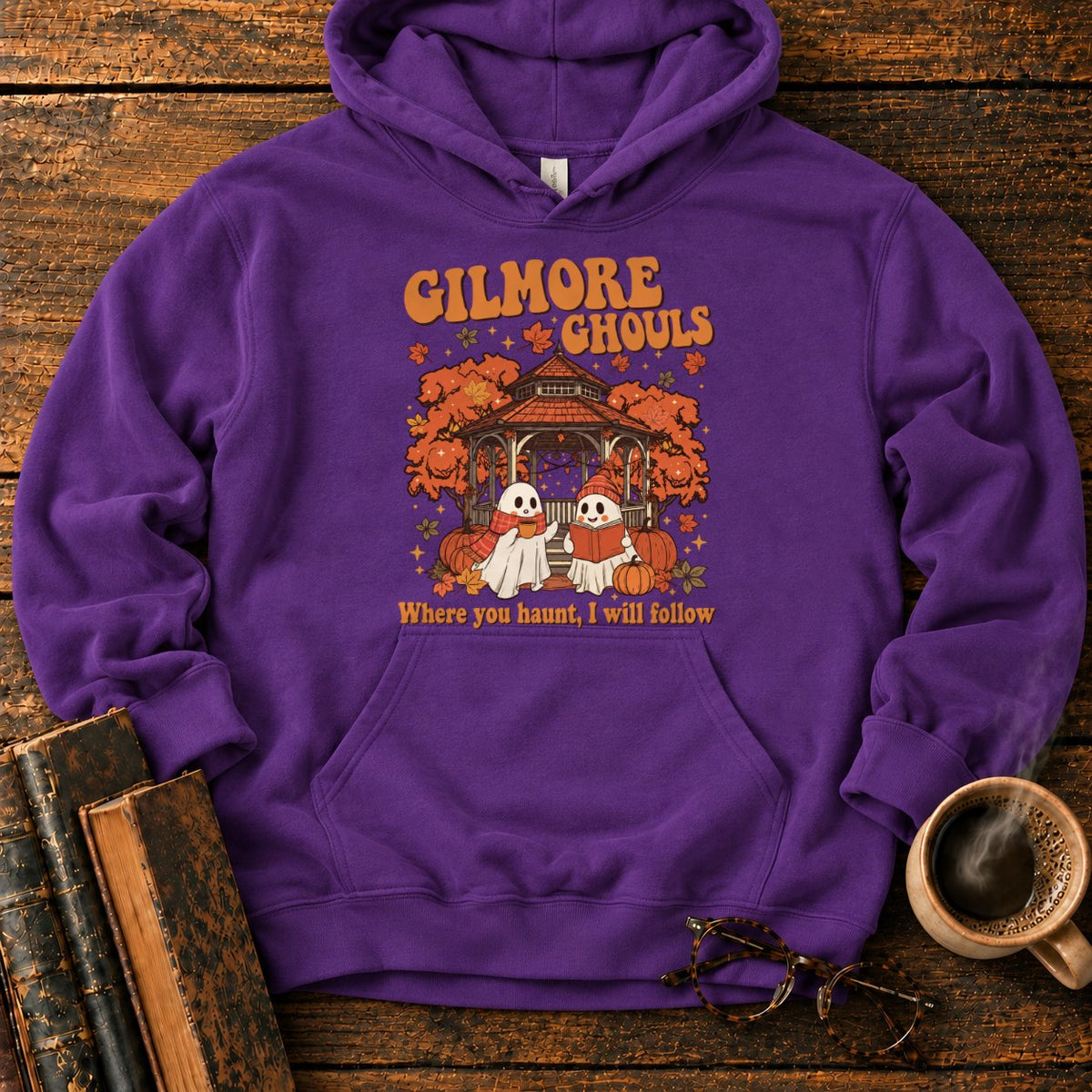Autumn Ghosts At The Rustic Gazebo Hoodie in Purple – BooksThreads