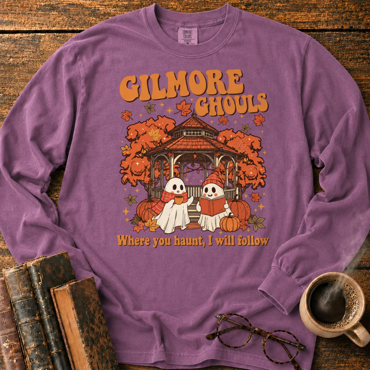 Autumn Ghosts At The Rustic Gazebo LS T-Shirt in Berry – BooksThreads