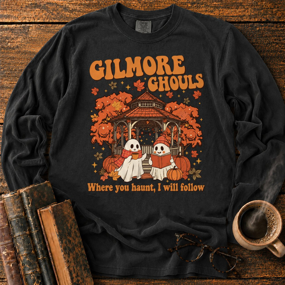 Autumn Ghosts At The Rustic Gazebo LS T-Shirt in Black – BooksThreads