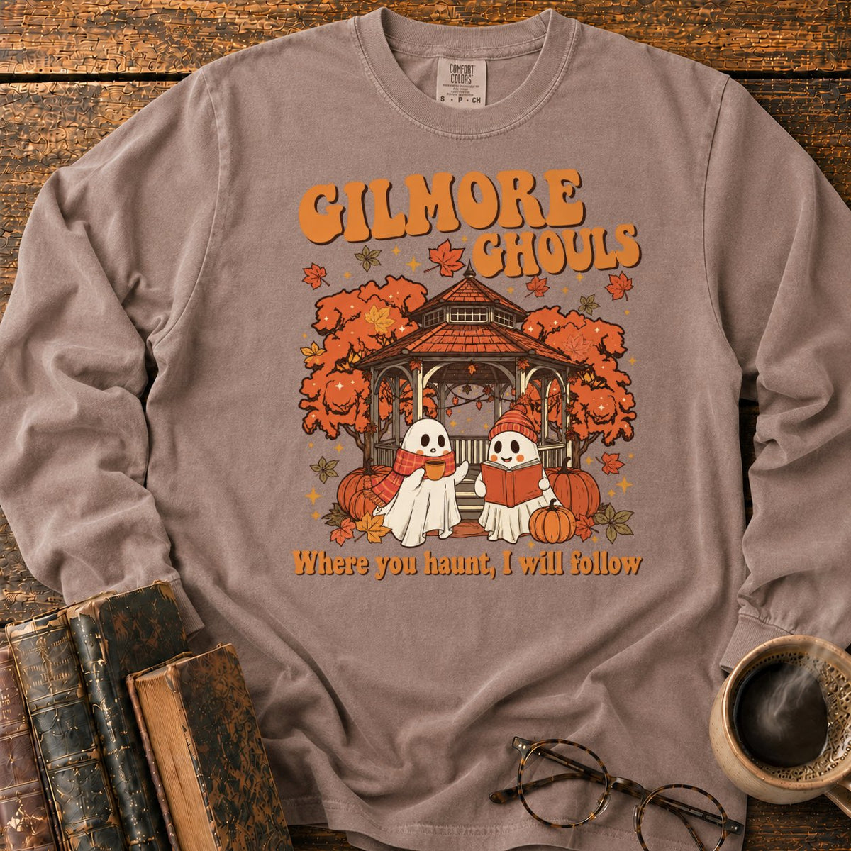 Autumn Ghosts At The Rustic Gazebo LS T-Shirt in Espresso – BooksThreads