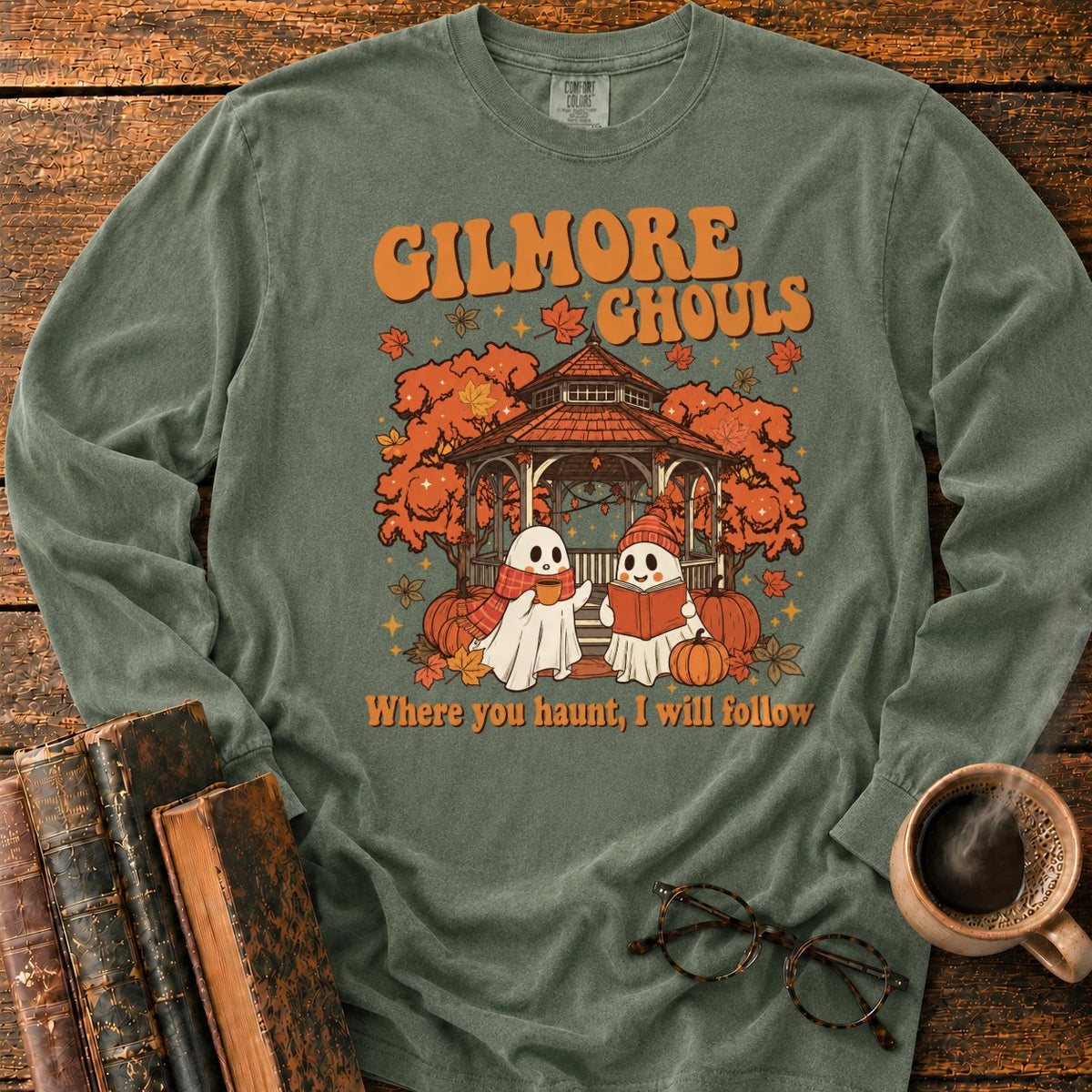 Autumn Ghosts At The Rustic Gazebo LS T-Shirt in Hemp – BooksThreads