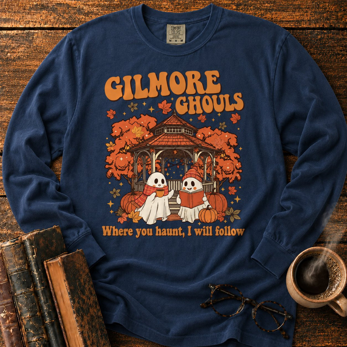 Autumn Ghosts At The Rustic Gazebo LS T-Shirt in Midnight – BooksThreads