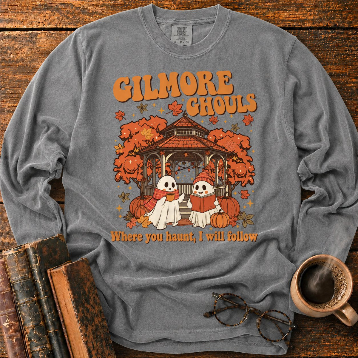 Autumn Ghosts At The Rustic Gazebo LS T-Shirt in Pepper – BooksThreads