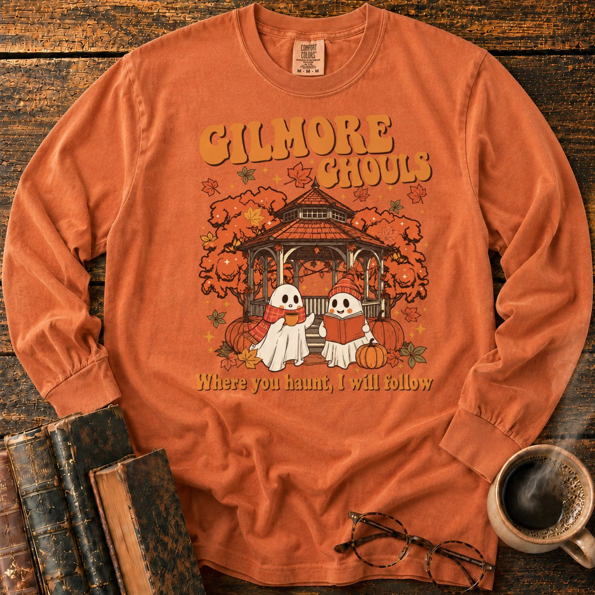 Autumn Ghosts At The Rustic Gazebo LS T-Shirt in Yam – BooksThreads