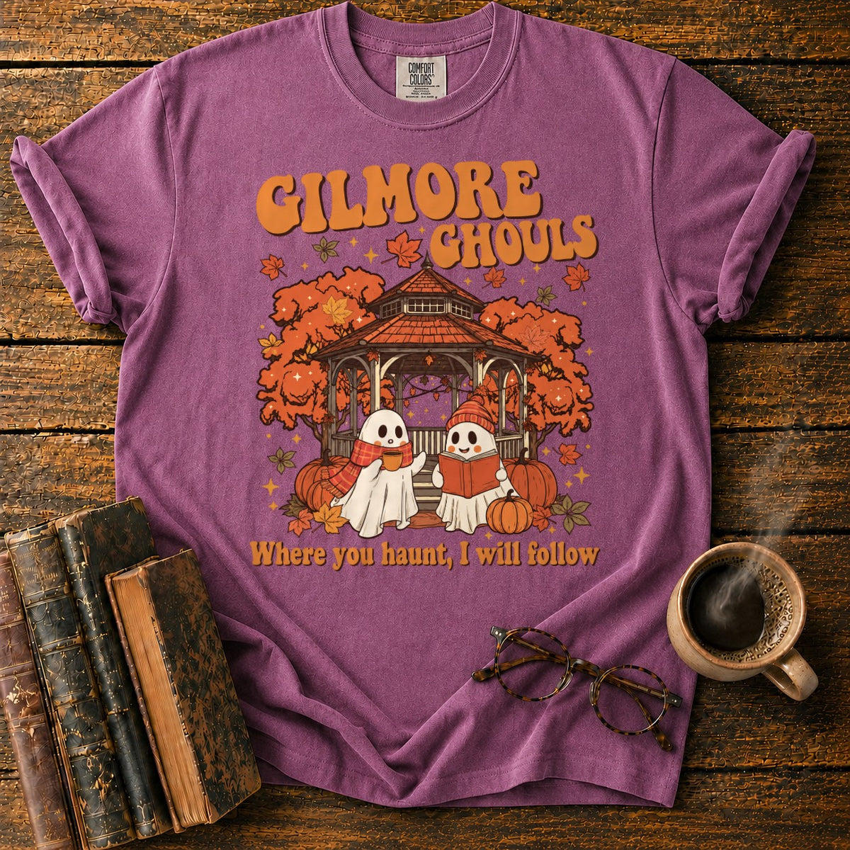 Autumn Ghosts At The Rustic Gazebo T-Shirt in Berry – BooksThreads