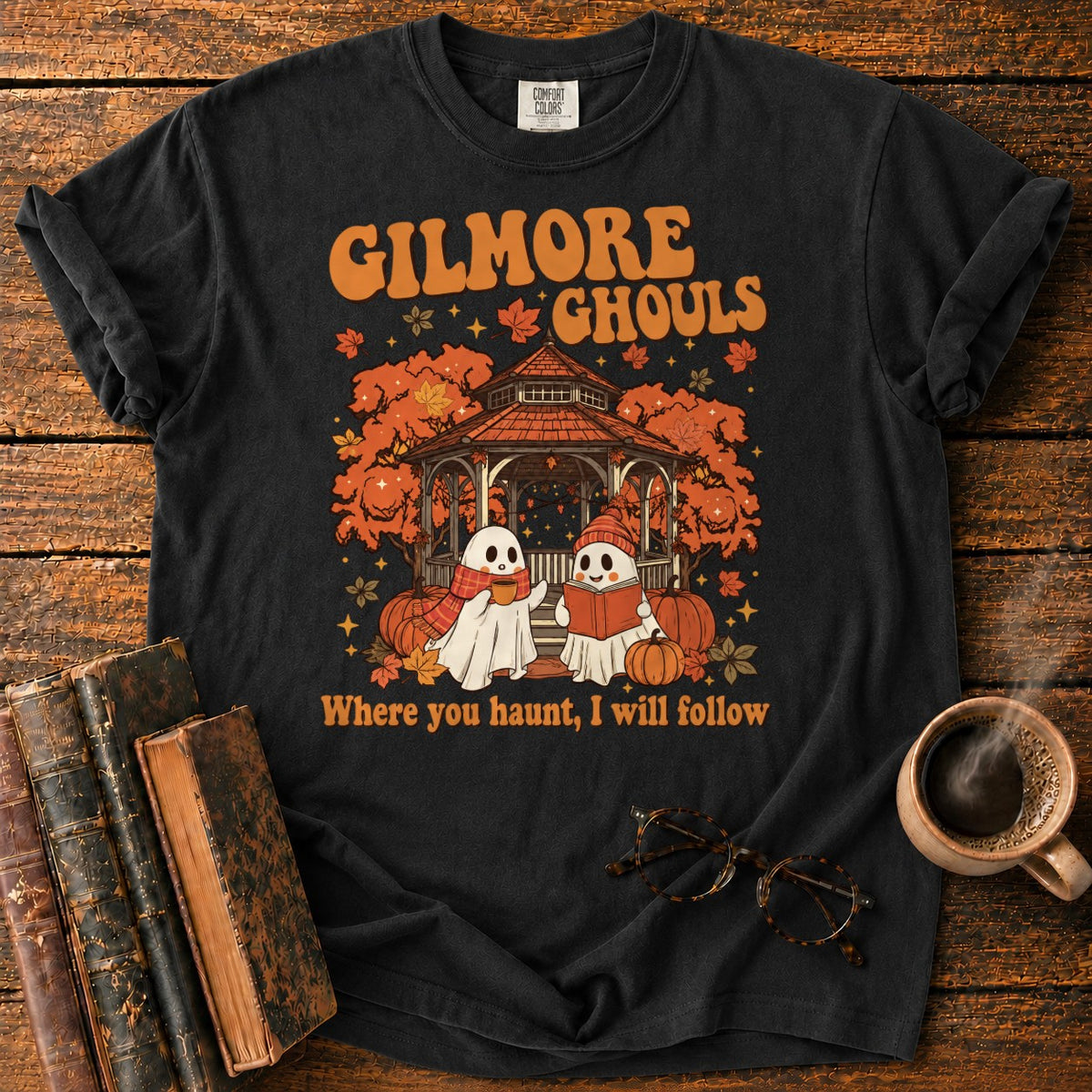 Autumn Ghosts At The Rustic Gazebo T-Shirt in Black – BooksThreads