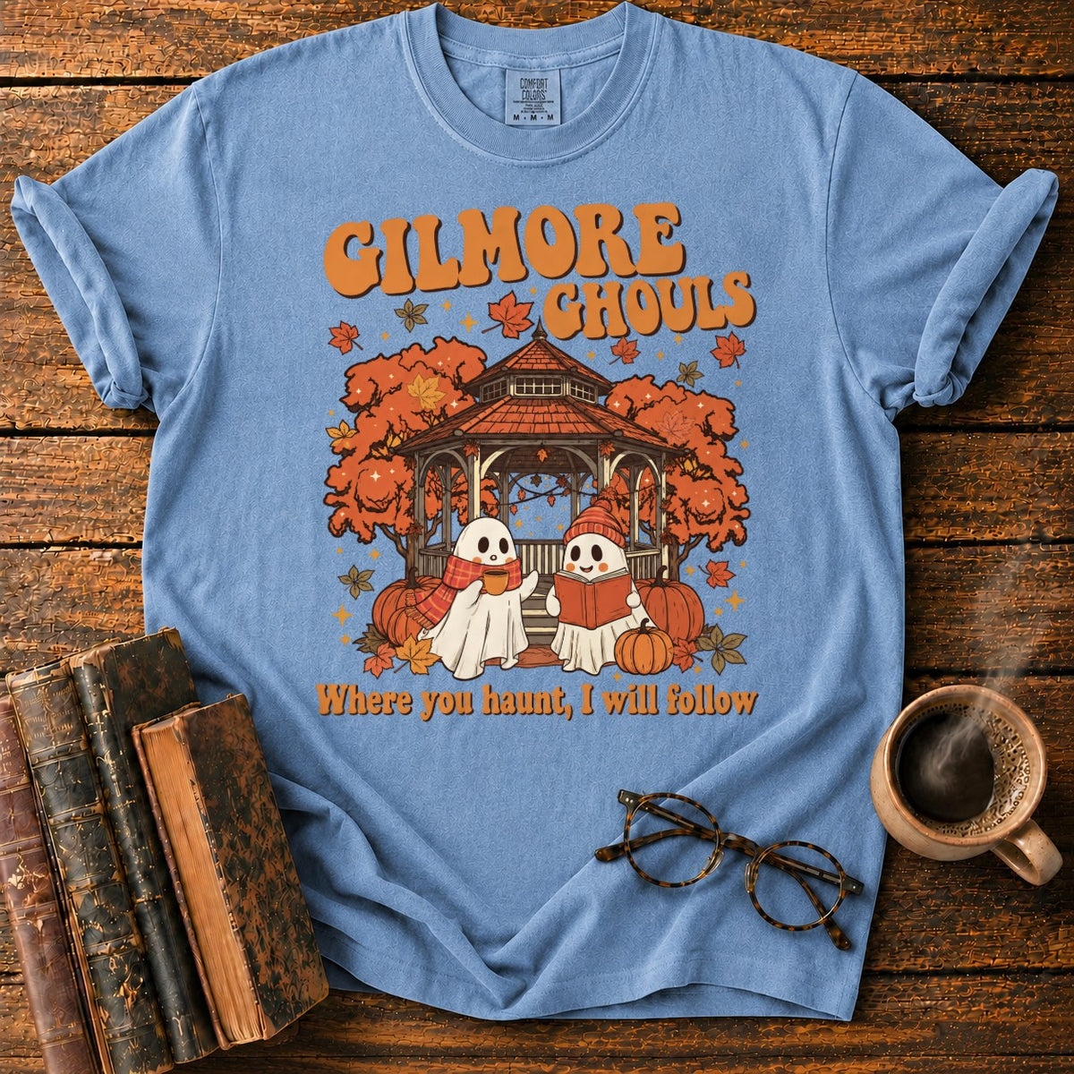 Autumn Ghosts At The Rustic Gazebo T-Shirt in Blue Jean – BooksThreads