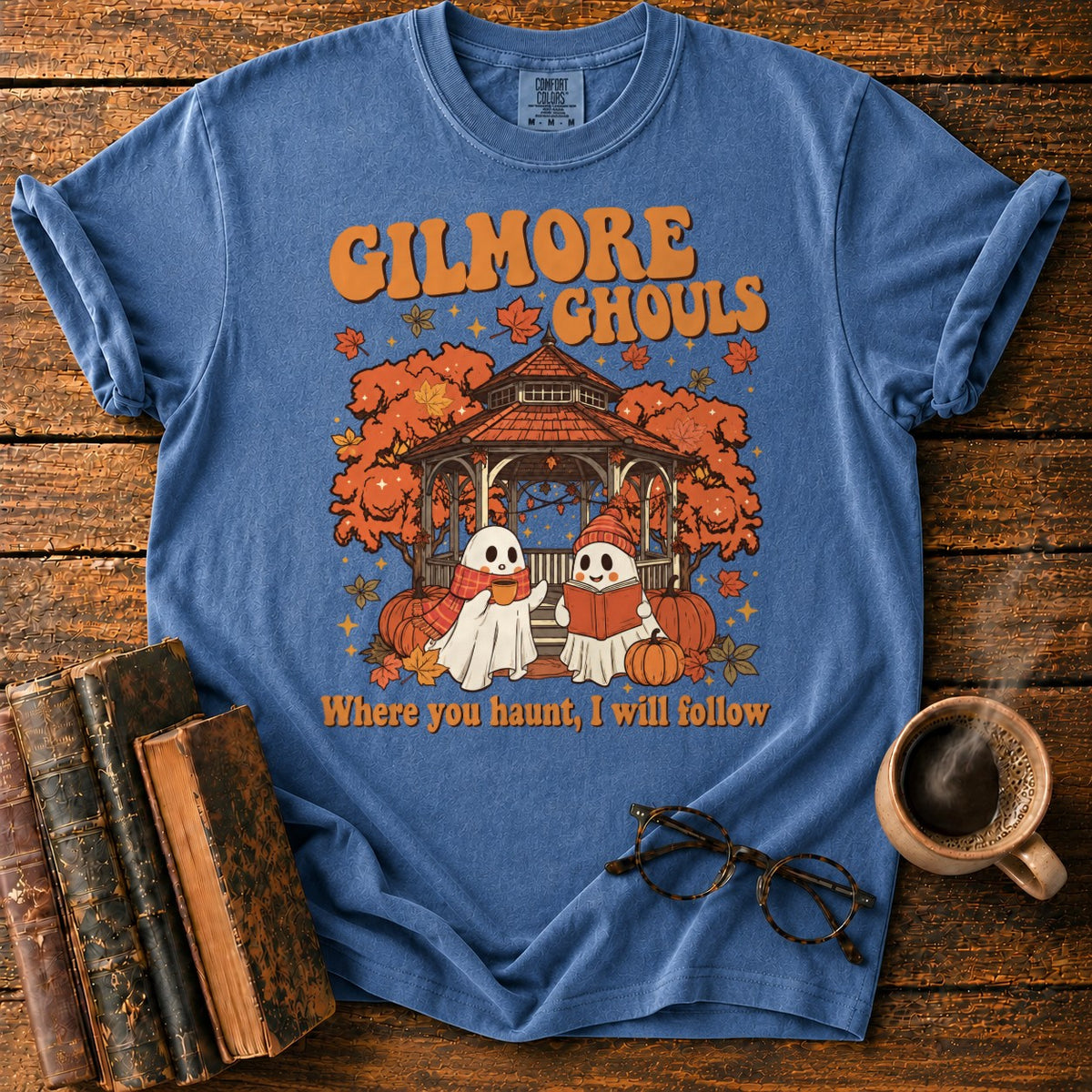 Autumn Ghosts At The Rustic Gazebo T-Shirt in Denim – BooksThreads