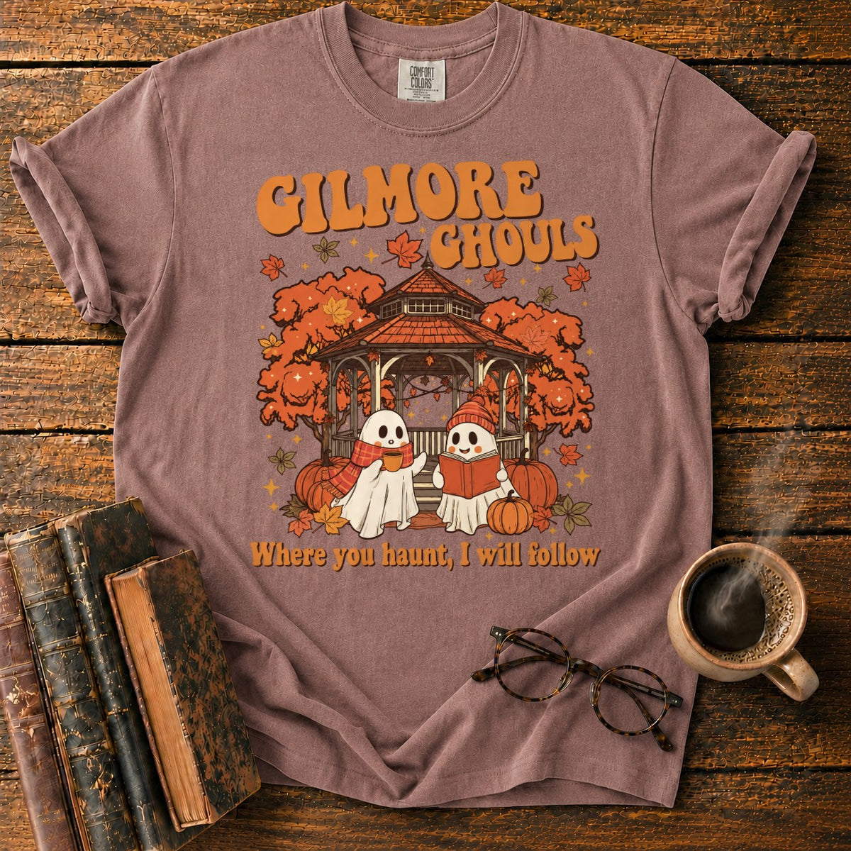 Autumn Ghosts At The Rustic Gazebo T-Shirt in Espresso – BooksThreads