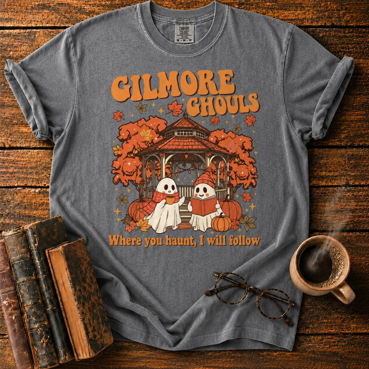 Autumn Ghosts At The Rustic Gazebo T-Shirt in Pepper – BooksThreads