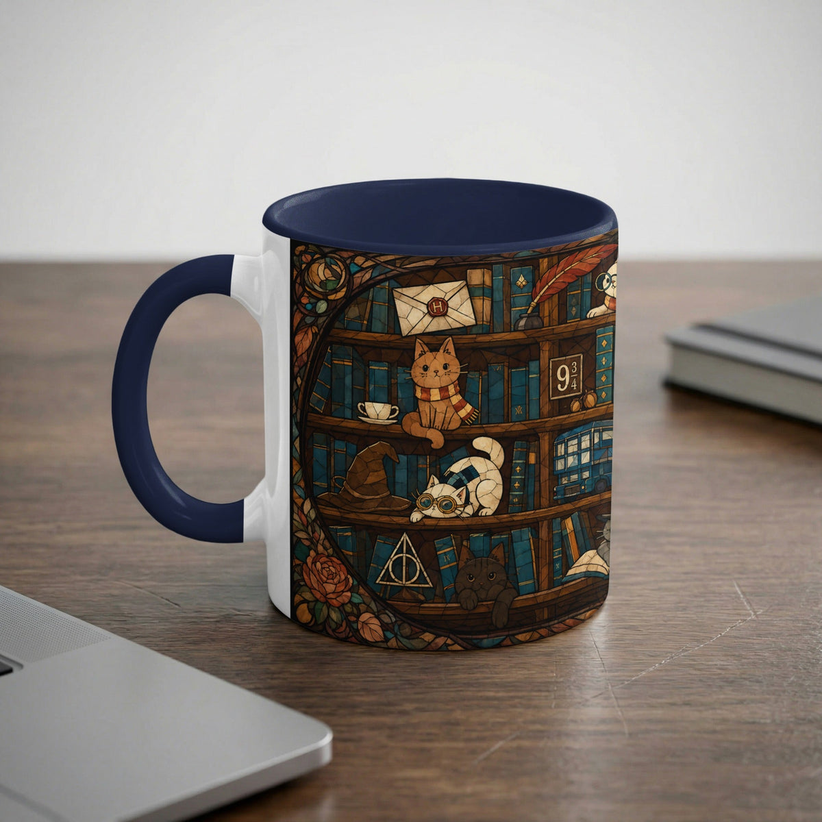 Enchanted Bookshelf Cats Mug