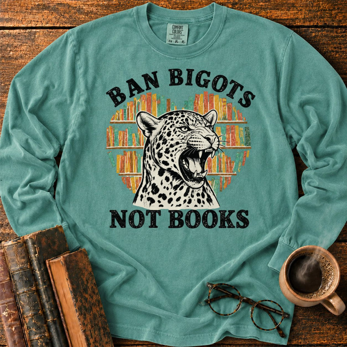 Ban Bigots Not Books LS T-Shirt in Light Green – BooksThreads