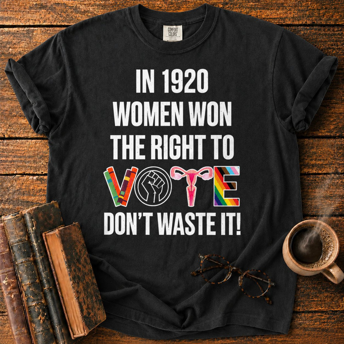 Banner With Colorful Vote Emblem T-Shirt in Black – BooksThreads