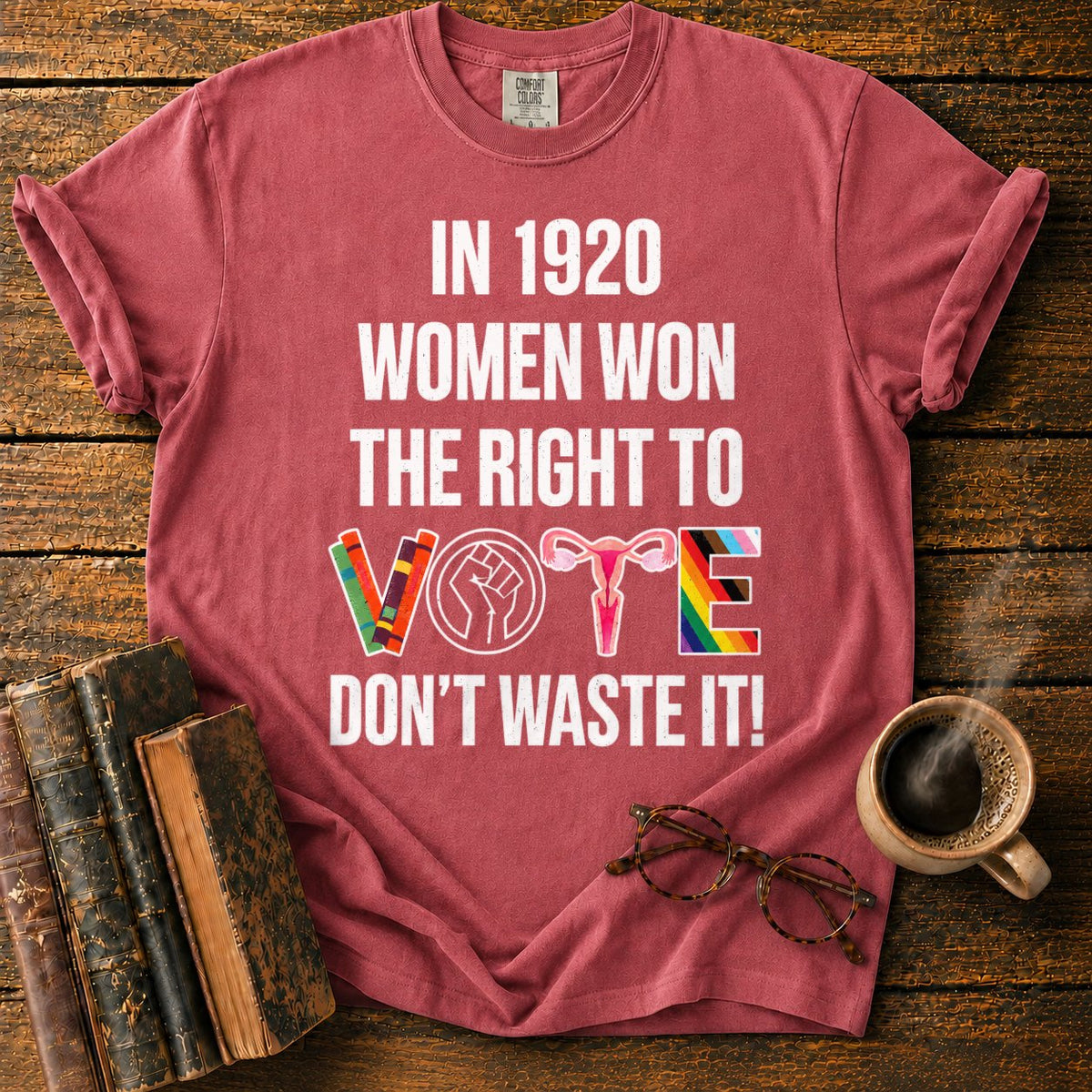Banner With Colorful Vote Emblem T-Shirt in Watermelon – BooksThreads