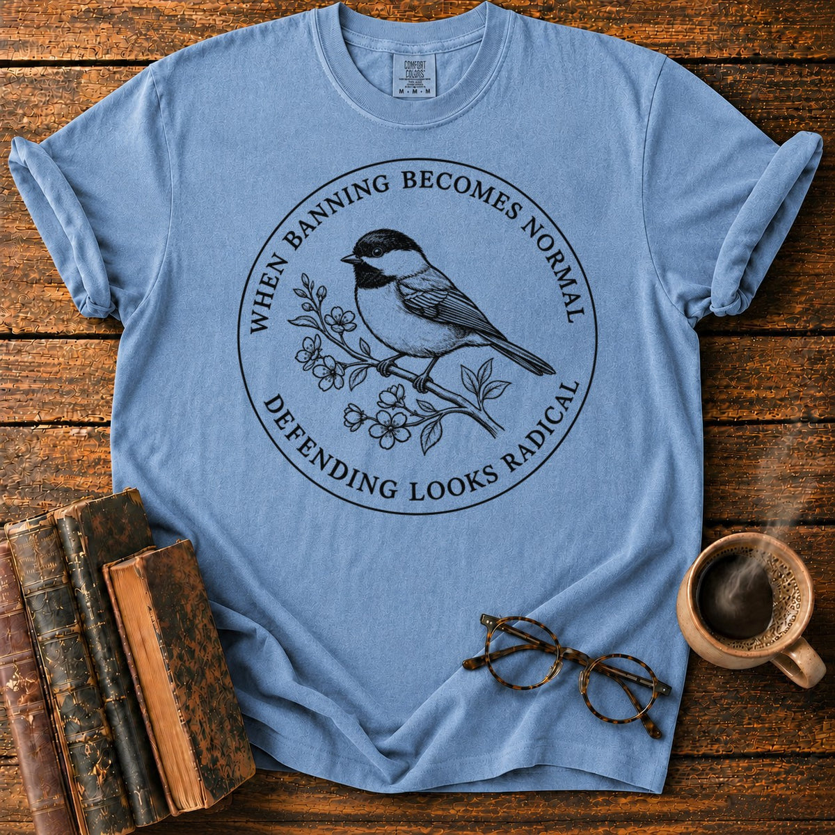 Banning Normal Defending Radical Chickadee T-Shirt in Blue Jean – BooksThreads