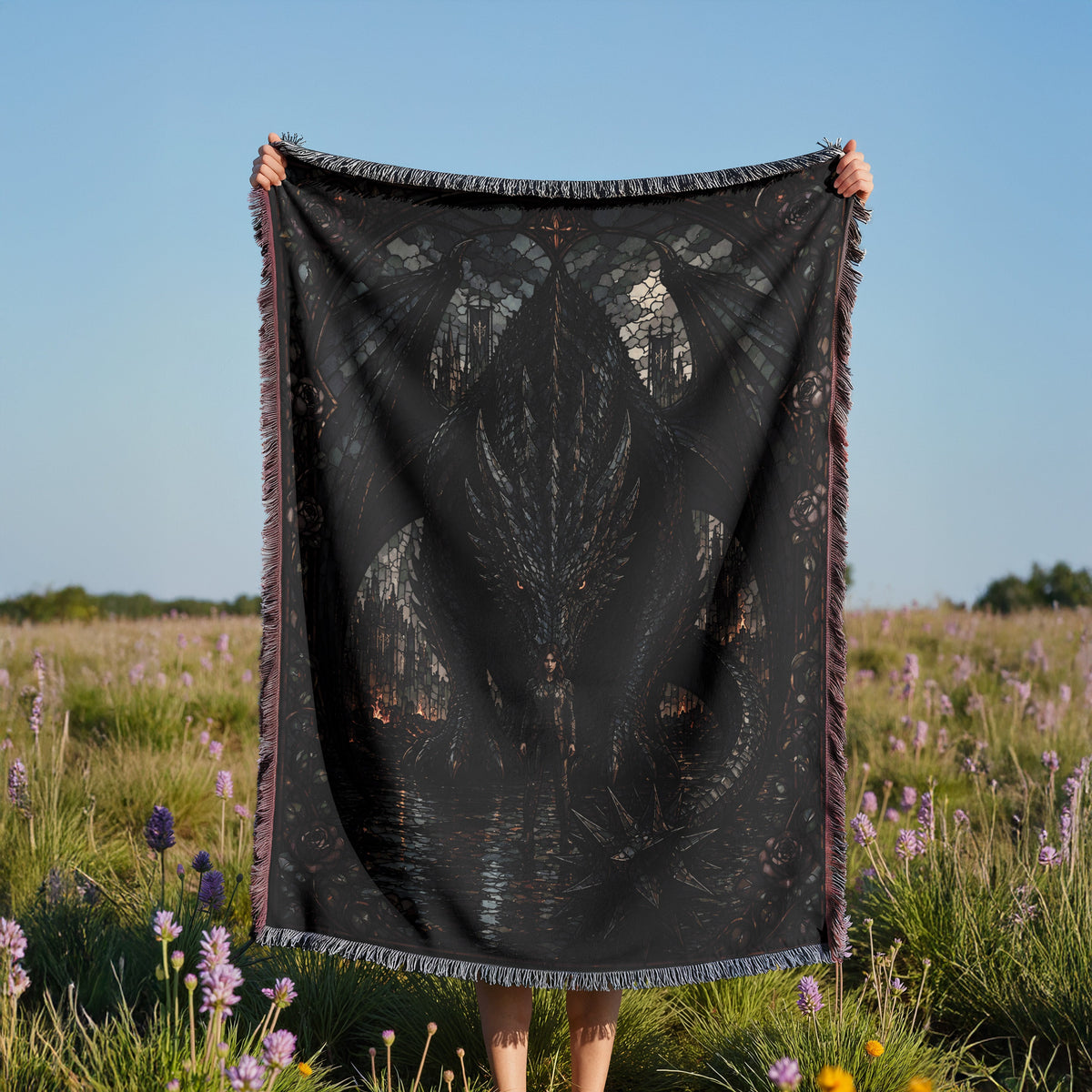 Shadow Dragon Woven Throw Blanket