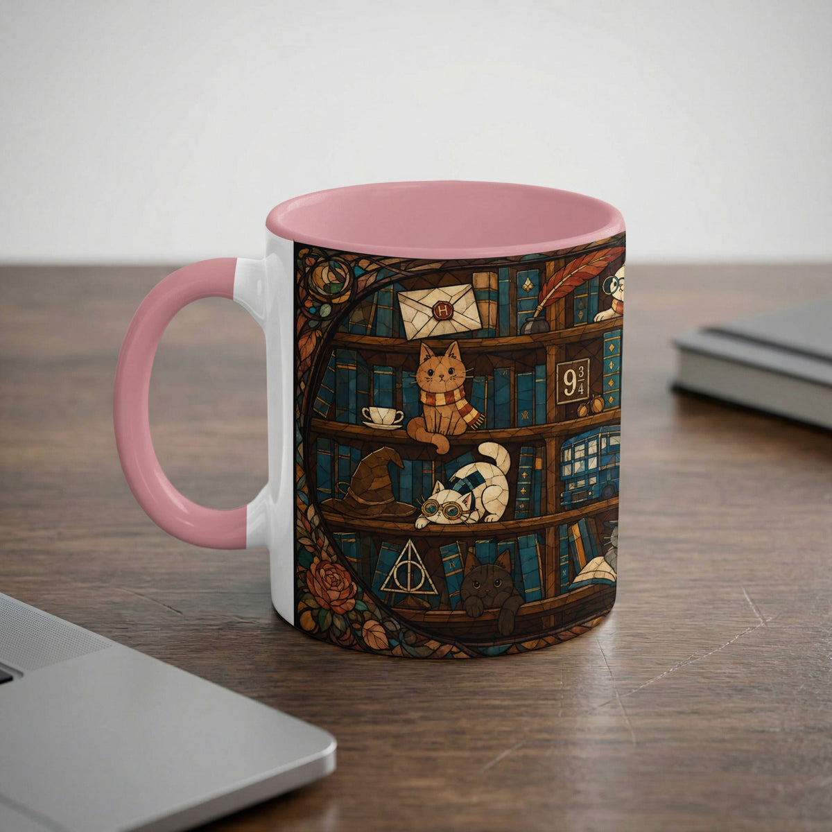 Enchanted Bookshelf Cats Mug