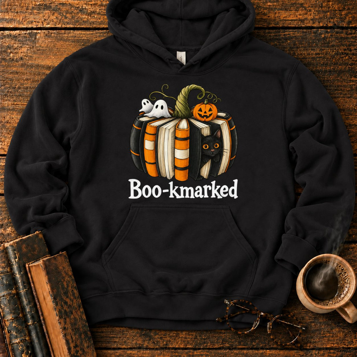 Boo Kmarked Halloween Book Stack Hoodie in Black – BooksThreads