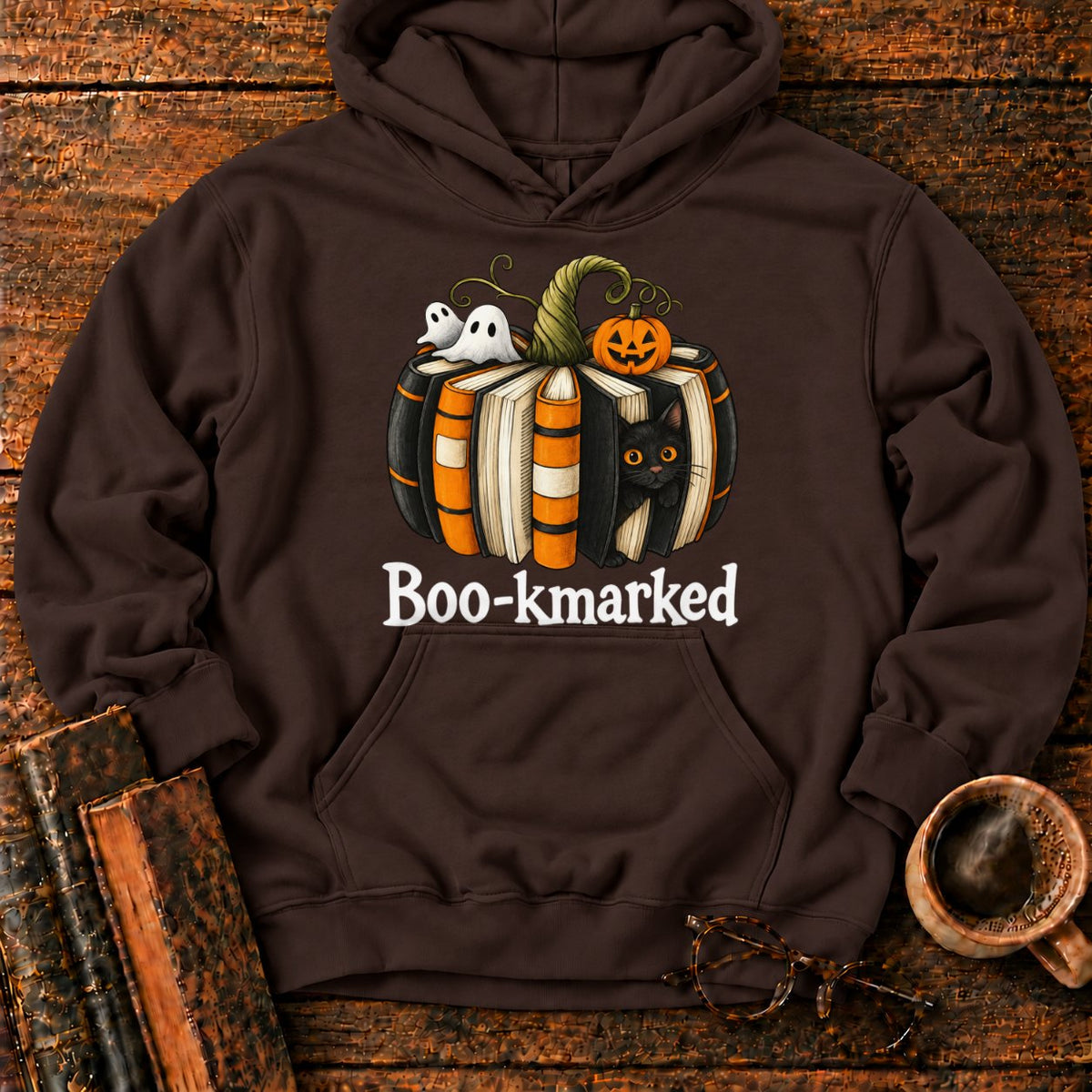 Boo Kmarked Halloween Book Stack Hoodie in Dark Chocolate – BooksThreads