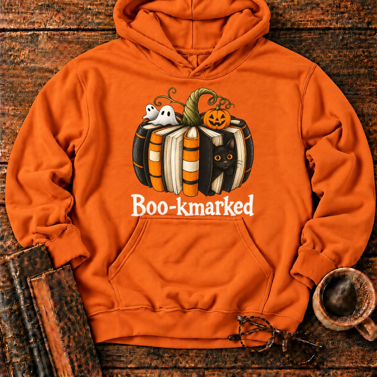 Boo Kmarked Halloween Book Stack Hoodie in Orange – BooksThreads