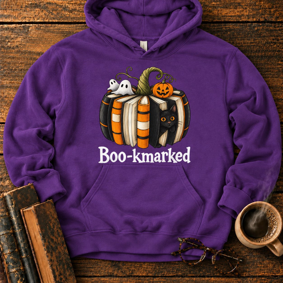 Boo Kmarked Halloween Book Stack Hoodie in Purple – BooksThreads