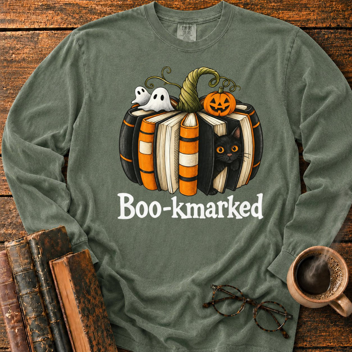 Boo Kmarked Halloween Book Stack LS T-Shirt in Hemp – BooksThreads