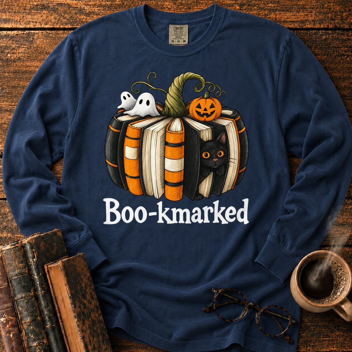 Boo Kmarked Halloween Book Stack LS T-Shirt in Midnight – BooksThreads